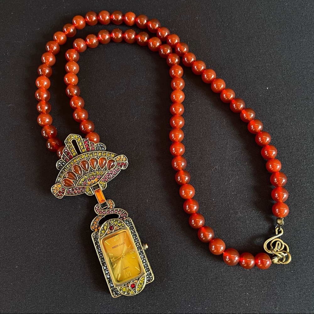 Heidi Daus Carnelian Beaded Necklace with Rhinesto